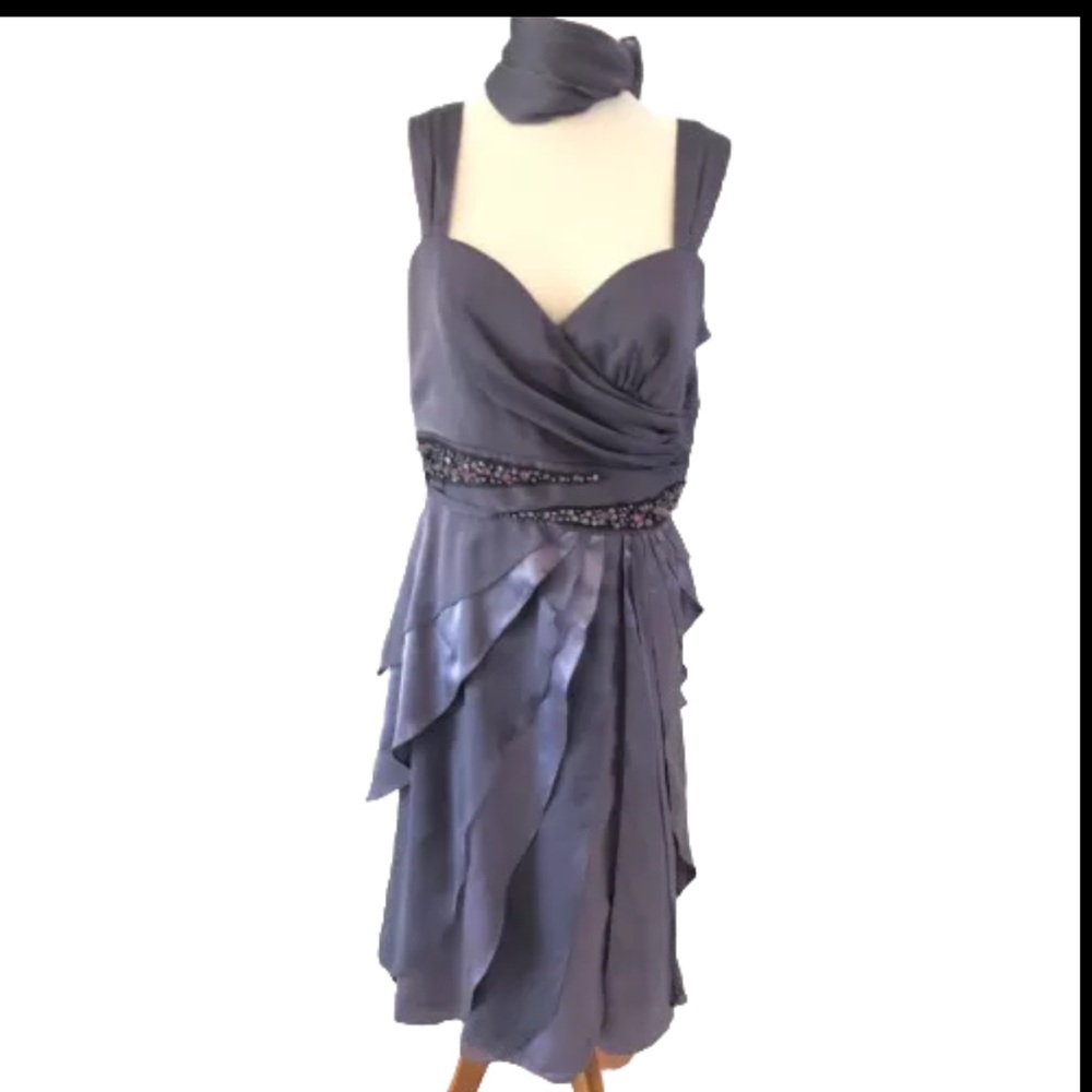 Adrianna Papell Women Purple Formal Dress size 10 With Scarf Beaded Wedding